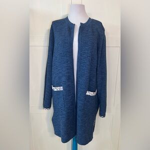 Chico’s Blue Open-Front Long Cardigan Duster